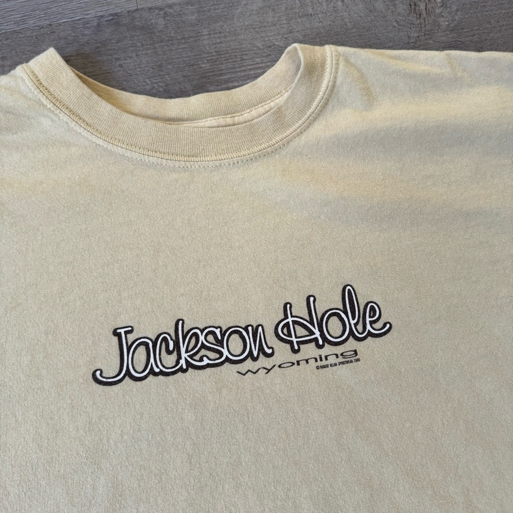 Vintage Jackson Hole Wyoming tourist t shirt in yellow and white fits mens XXL